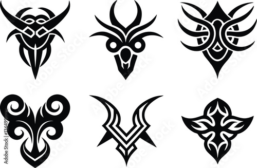 Collection Of Tribal Shapes With A Stiff Touch And Symmetrical Neo Tribal Pattern Cyber ​​Gothic Elements On White Background