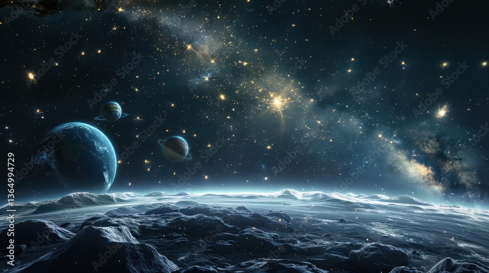 Fototapeta premium Stunning Cosmic Landscape with Planets and Stars in Deep Space