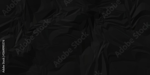 Abstract black crumple obsolete billboard rumple. wrinkle ripped creased black crumple aged closeup craft document grunge recycling paper background.
