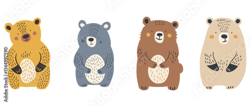 Clip art hand drawn vector illustration of a cute funny bears isolated objects on white background