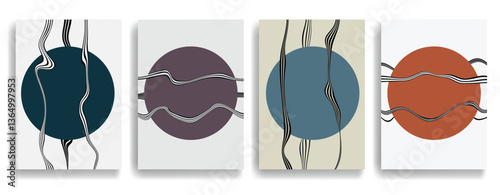 Glitch distorted geometric template brochures . Modern art design . Glitched flyer . Optical art. Trendy brochure with vector lines and circles .flyer with wavy lines effects . set of vector templates