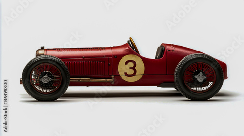 Red Vintage Racing Car Model with Number 3 on White Background