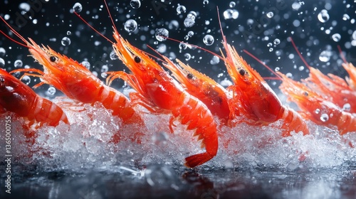 Argentine Red Shrimp on Ice: Closeup of Fresh Cooked Seafood Group