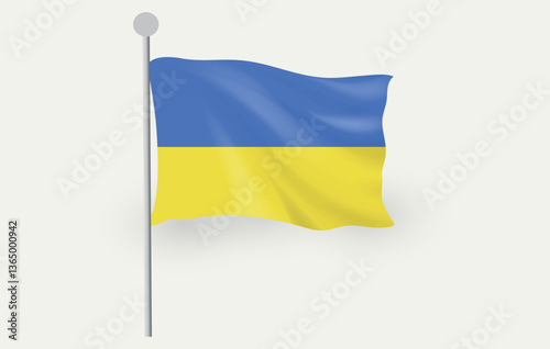 Realistic Waving Ukraine Flag on Pole. American National Symbol on Light Background. Editable image.