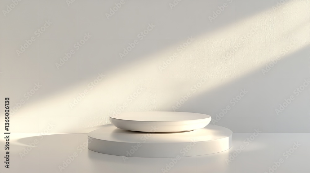Fototapeta premium A minimalist white pedestal in a bright, sunlit space with clean lines and a modern atmosphere.