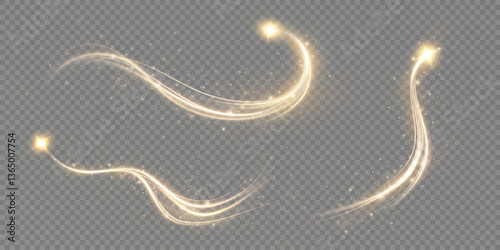 Blazing golden comets. Solar comet. Glowing meteor glow. Glowing golden tails.