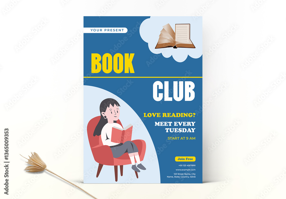 Book Club Reading Library Flyer Poster Layout Stock Template | Adobe Stock