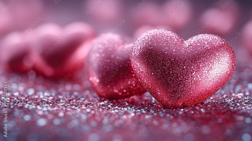Obraz premium Pink hearts cascade on glitter, romantic for love and spring.