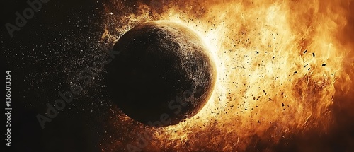 A celestial sphere engulfed in fiery cosmic celestial flames