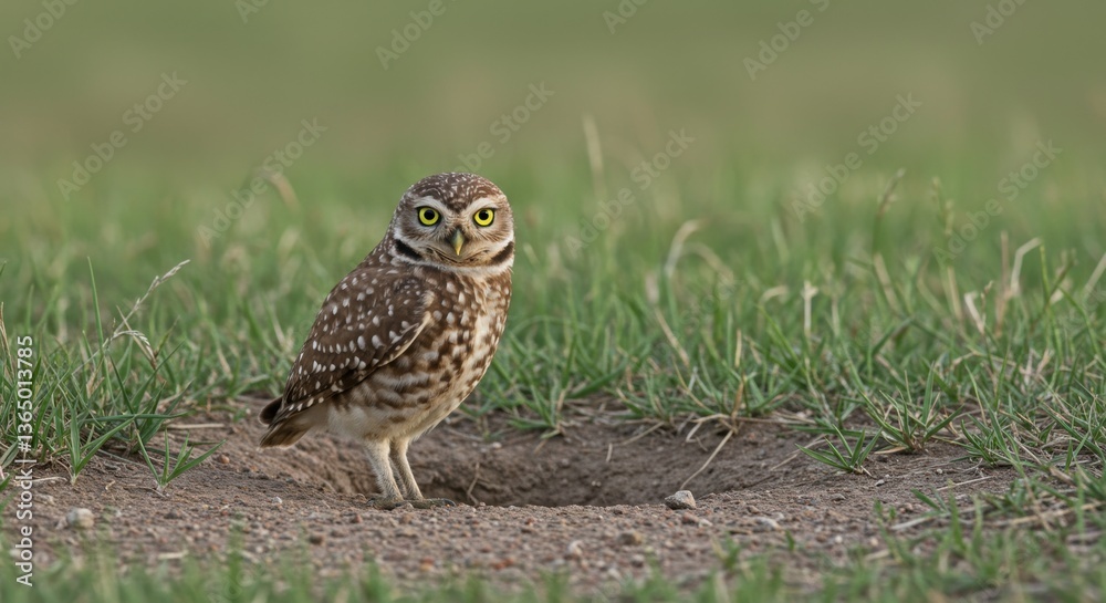 Burrowing Owl in Grassy Field at Sunset Burrowing Owl in Grassy Field at Sunset