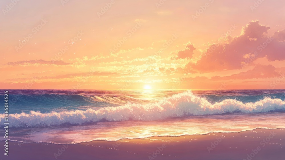 Fototapeta premium Tranquil beach sunrise symbolizes hope and new beginnings
