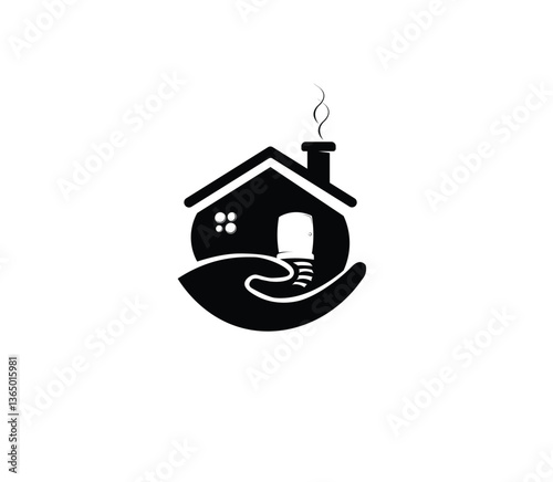 Black House Icon Vector – Minimalist Hand-Held Home for Affordable Housing & Eco-Village Branding – Editable EPS, AI