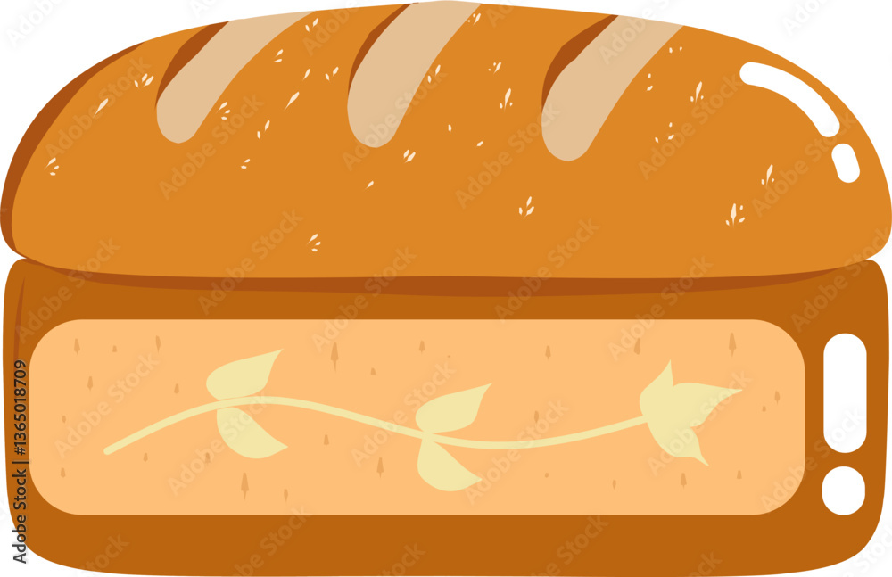 Vector illustration of a freshly baked bread loaf with a golden crust. Perfect for bakery, cafe, and food-related designs. Clean and minimal flat style. Vector illustration of a freshly baked bread loaf with a golden crust. Perfect for bakery, cafe, and food-related designs. Clean and minimal flat style.
