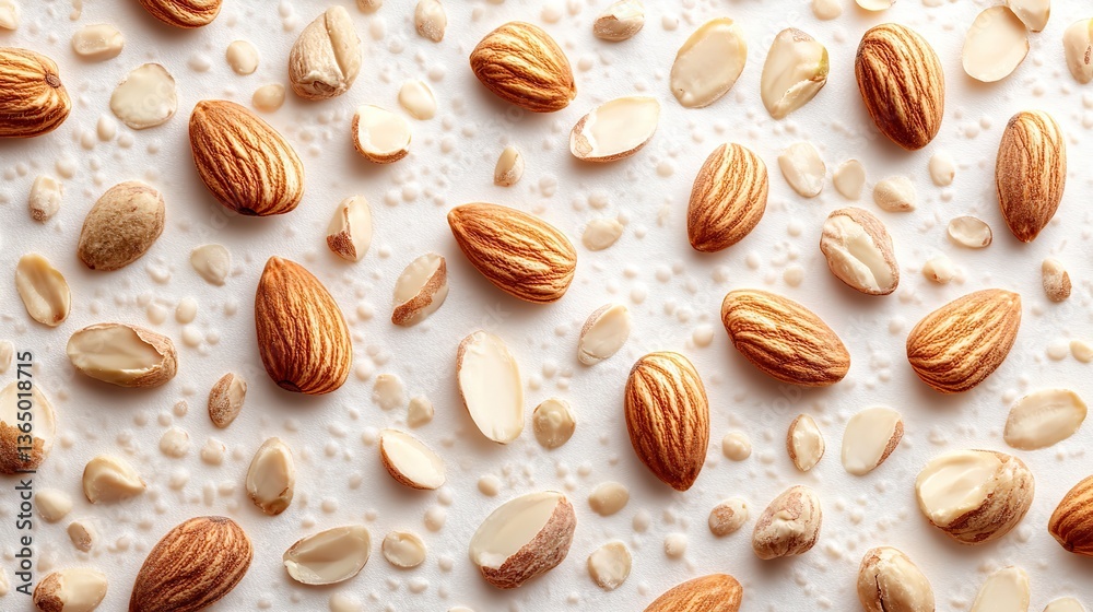 Pistachios and almonds levitate on white, a pattern for food and health projects. Pistachios and almonds levitate on white, a pattern for food and health projects.