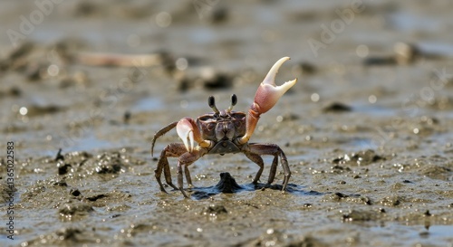 Fiddler Crab Posing on Mudflats at Low Tide