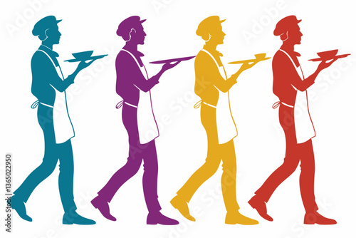 set of Waiter silhouette vector illustration