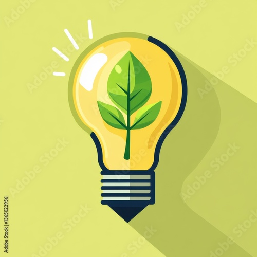 Green Leaf Inside Yellow Lightbulb Illustration