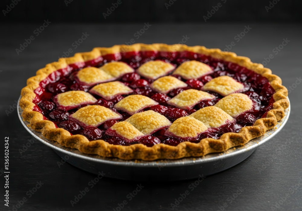 Classic American cherry pie with a golden crust and vibrant red cherries, beautifully captured. Classic American cherry pie with a golden crust and vibrant red cherries, beautifully captured.