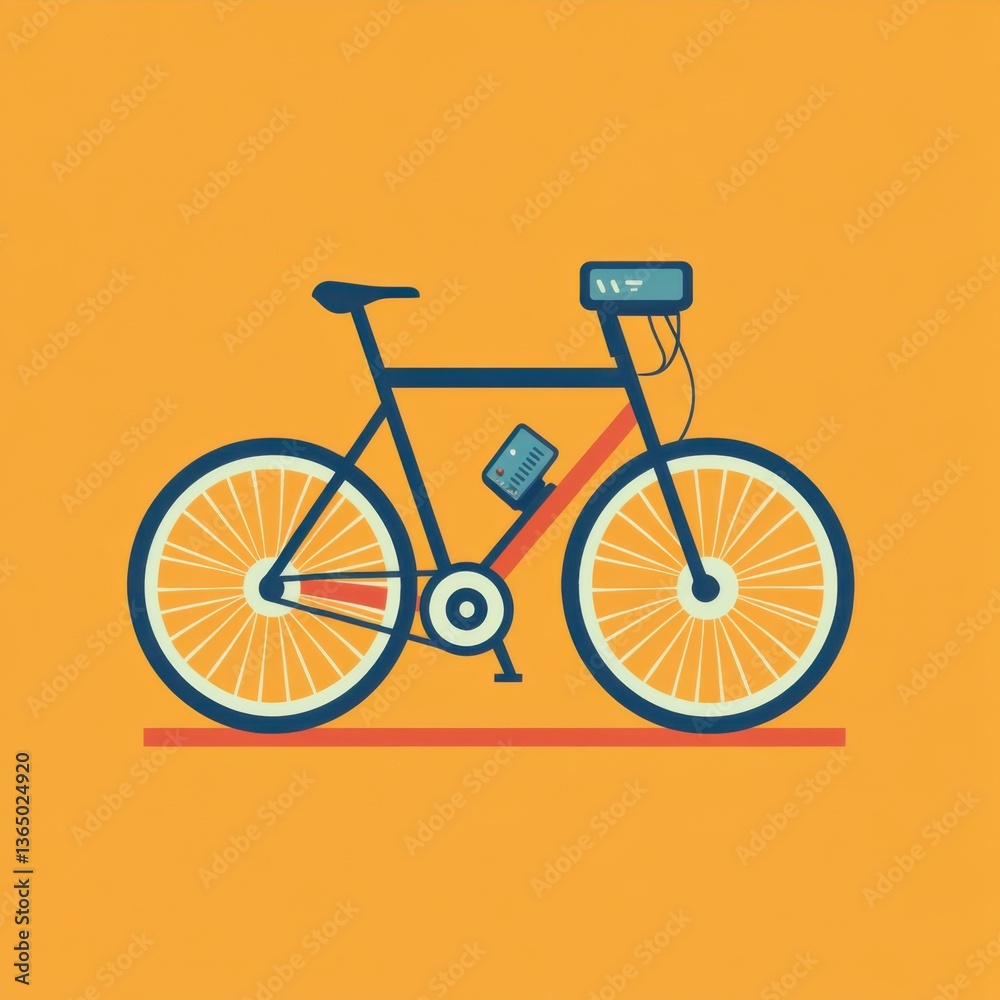 Fototapeta premium Minimalist Illustration of an Electric Bicycle on Orange Background