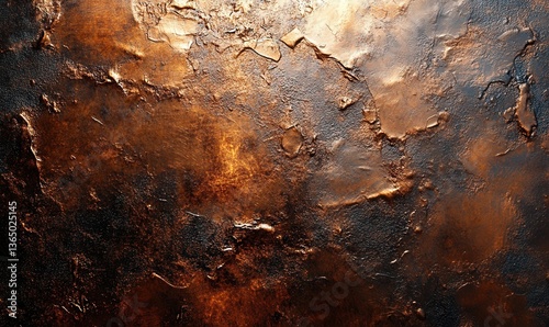 Close-up of a textured, abstract metallic surface with rich bronze and copper tones.