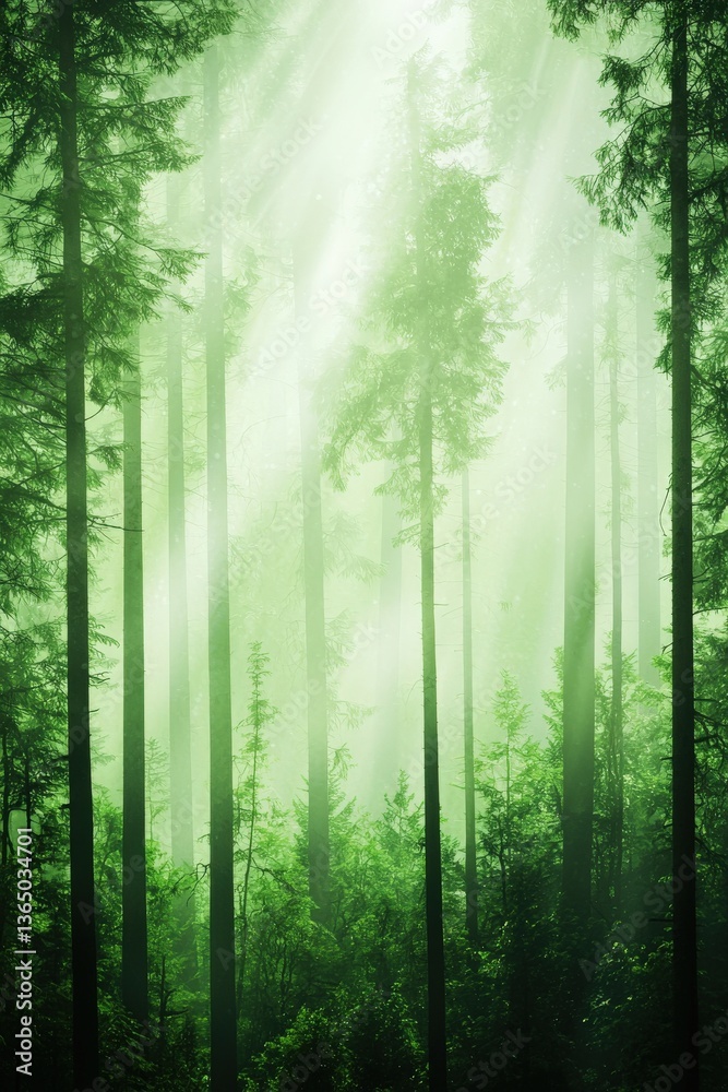 Obraz premium A glowing aurora illuminating the tree silhouettes of a dense northern forest, Conifer,Tree,Gymnosperms,OrganismsForests