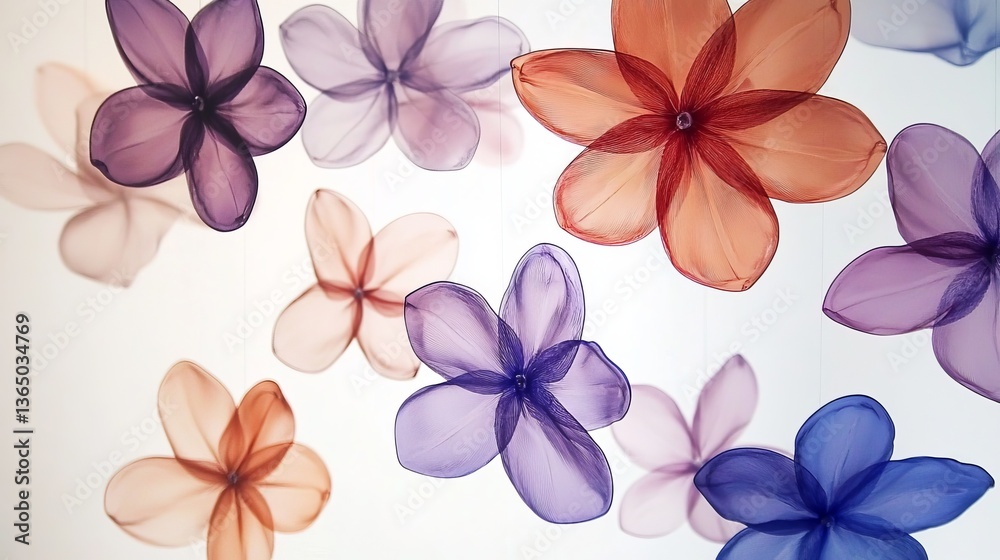 Obraz premium Colorful translucent flower suspended against a light background, creating a whimsical atmosphere