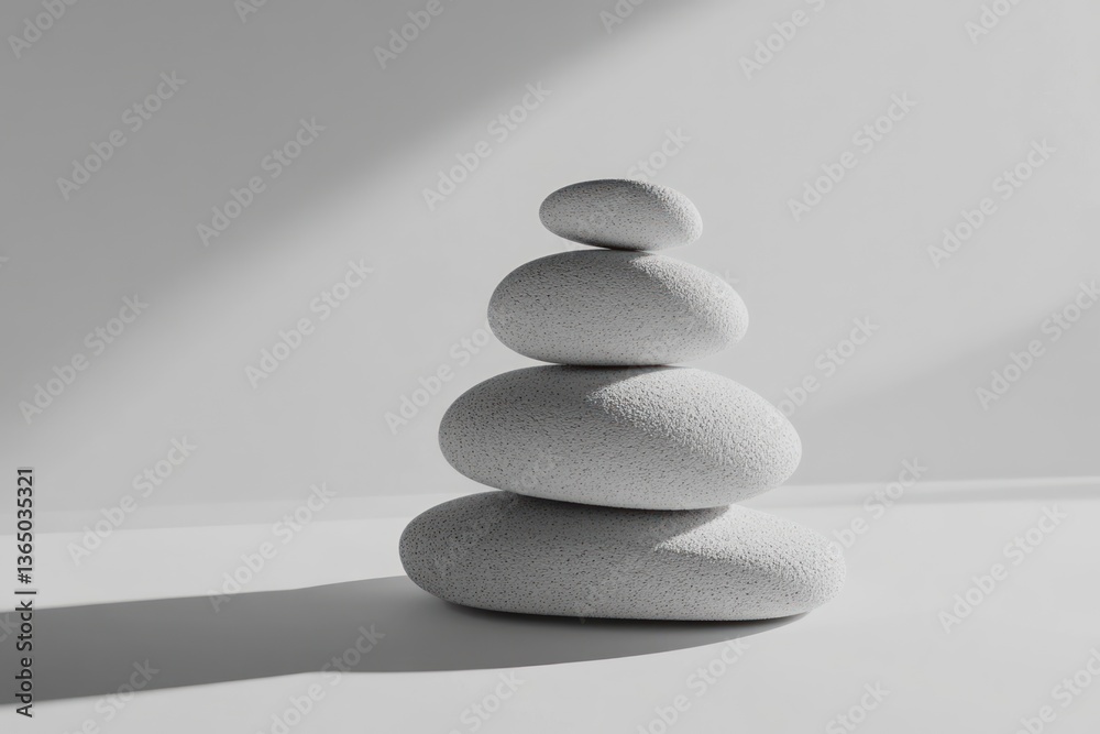 Stacked Stones on White Background Represents Balance and Wellness Concept Stacked Stones on White Background Represents Balance and Wellness Concept