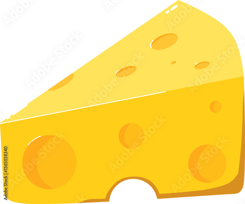 Minimalist vector of a cheese slice with a smooth texture and classic holes. Ideal for food packaging, menus, cheese shops, and dairy product branding.
