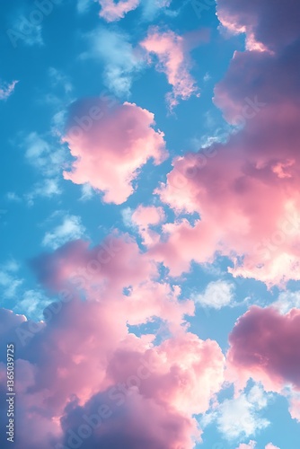 Beautiful pink clouds floating in a vibrant blue sky above