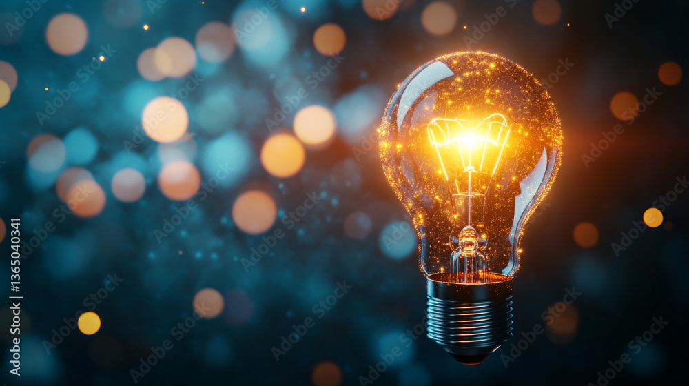 A glowing lightbulb among several shutdown bulbs symbolizing innovation and the power of new ideas.  AI generative