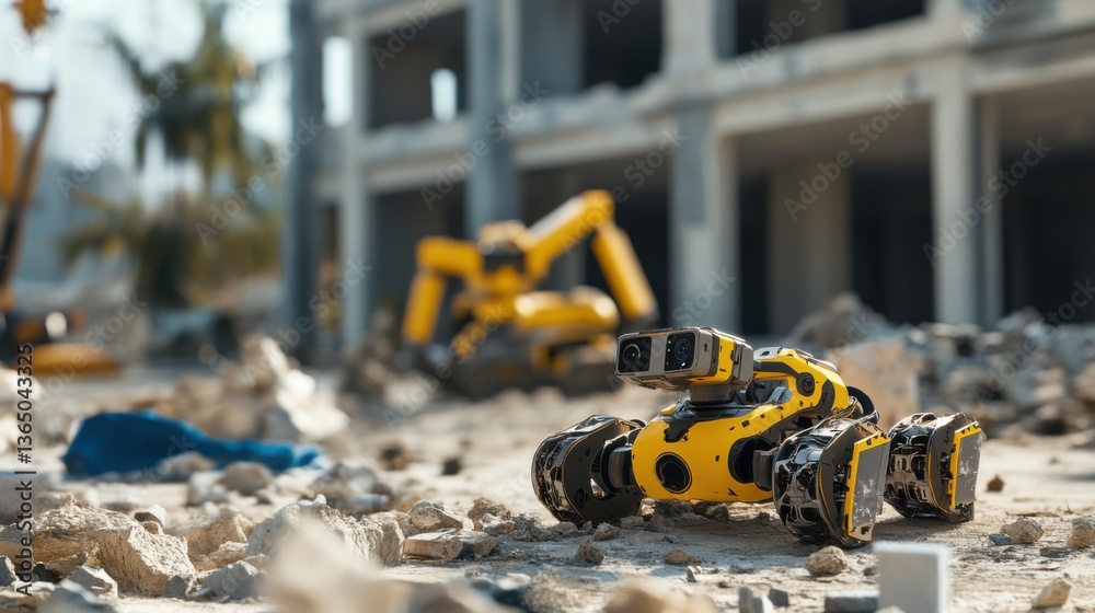 A robotics engineer designing autonomous robots for disaster response, disaster site with robots and rescue equipment visible, High-tech style A robotics engineer designing autonomous robots for disaster response, disaster site with robots and rescue equipment visible, High-tech style