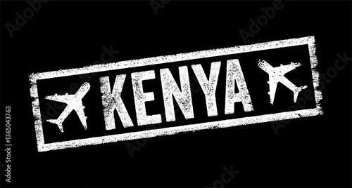 Kenya - an East African country known for its diverse wildlife, stunning landscapes, vibrant culture, and rich history, text emblem stamp with airplane