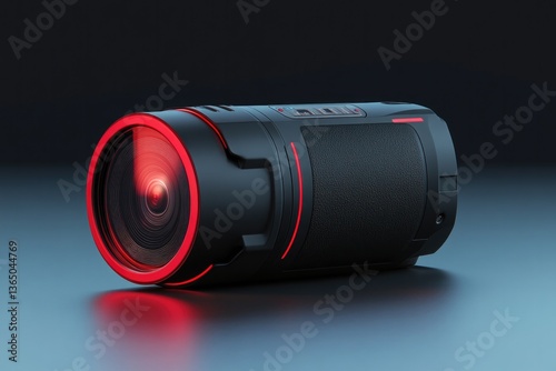 Sleek camera design featuring bold red accents and modern aesthe