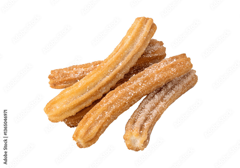 Freshly fried churros dusted with cinnamon sugar, placed in a paper box, isolated on a white transparent background PNG cutout Freshly fried churros dusted with cinnamon sugar, placed in a paper box, isolated on a white transparent background PNG cutout