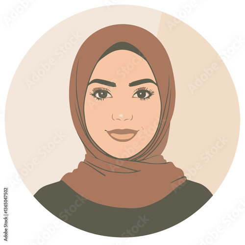 Minimalist Illustration of a Woman Wearing a Hijab with Neutral Background