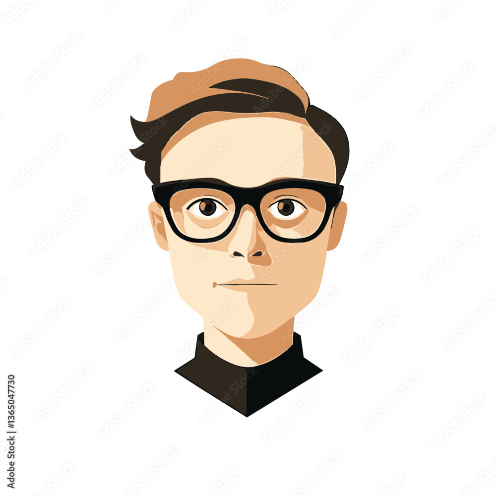 Flat Design Illustration of a Person with Glasses in Minimalist Style Flat Design Illustration of a Person with Glasses in Minimalist Style