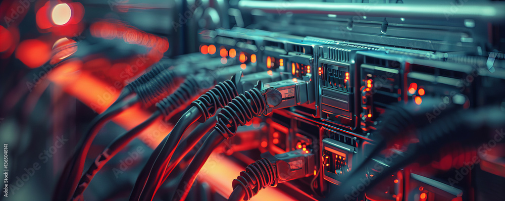 Industrial Networking Hardware with Glowing Indicators. Industrial Networking Hardware with Glowing Indicators.