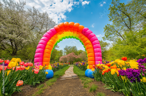Dynamic inflatable arch marks the exhilarating end of a vibrant spring event with flair uniquely