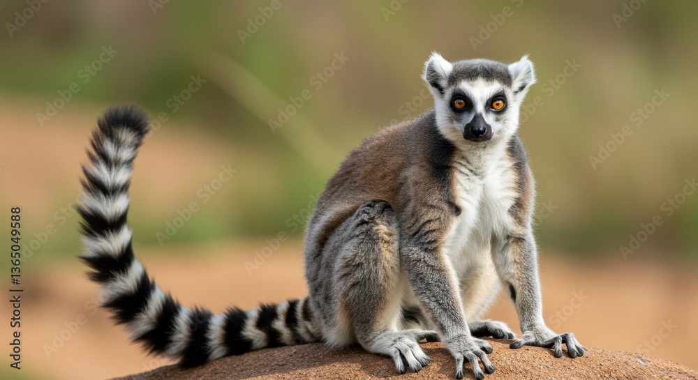 Obraz premium Ring Tailed Lemur Sitting on Rock in Nature