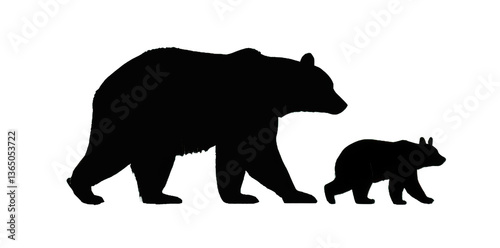 A mother bear and her cub stroll through the wilderness, a powerful symbol of family and nature's protective embrace, depicted in bold black silhouettes against a stark white background.