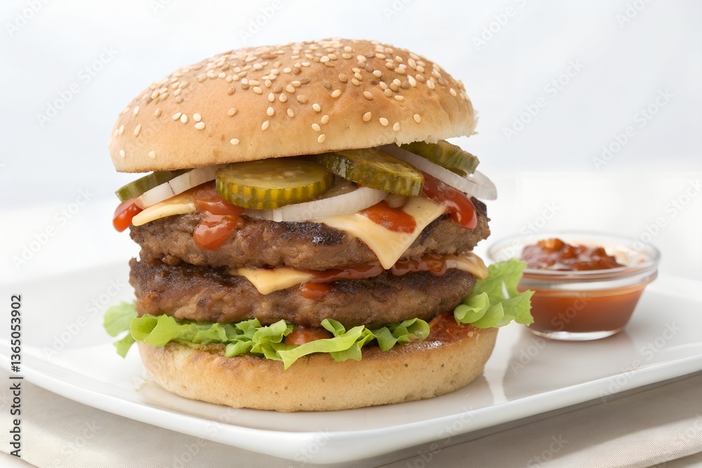 Double Patty Cheeseburger with Pickles and Onions
