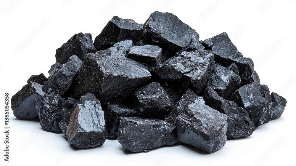 A pile of black coal against a stark white background. A pile of black coal against a stark white background.