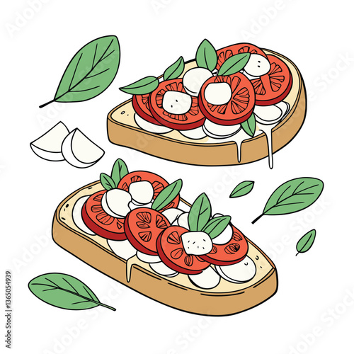 antipasti--appetizers--bruschetta---toasted-bread- vector art illustration