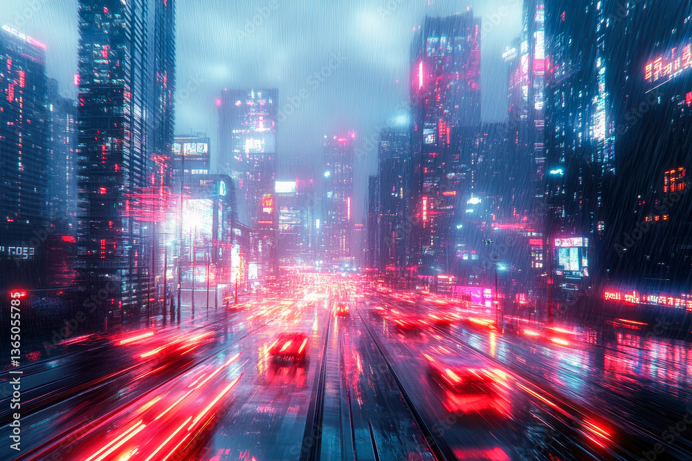 A moody city drenched in rain, imbued with reflective neon lights creating a captivating urban dreamscape. A moody city drenched in rain, imbued with reflective neon lights creating a captivating urban dreamscape.