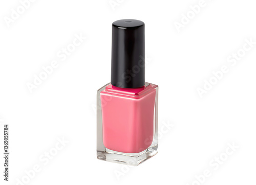 Pink nail polish bottle isolated on a white transparent background, high-quality PNG cutout, perfect for product displays and design projects