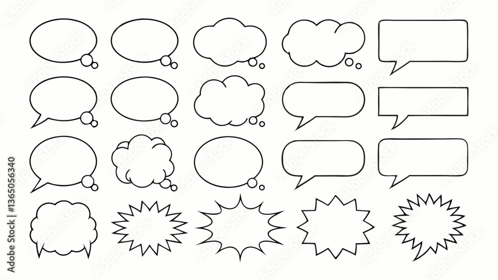 Obraz premium Hand Drawn Set of Speech Bubbles with Various Designs for Communication and Dialogue
