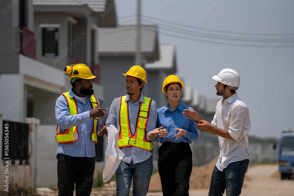 construction, workers. A team of construction engineers talks to managers and construction workers at the construction site. Quality inspection, work plan, home and industrial building design project construction, workers. A team of construction engineers talks to managers and construction workers at the construction site. Quality inspection, work plan, home and industrial building design project