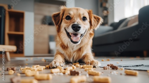 Funny Dog Creates Mess On Carpet
