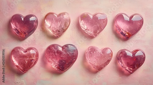 Pink Rose Quartz Hearts with Flatlay.