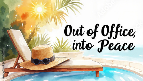 Relaxing poolside with straw hat and sunglasses, summer serenity